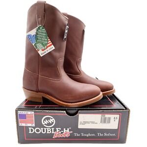 Double-H 2555 Brown Ranch Wellington Boots Mens 8.5 E Leather Made in USA NWT